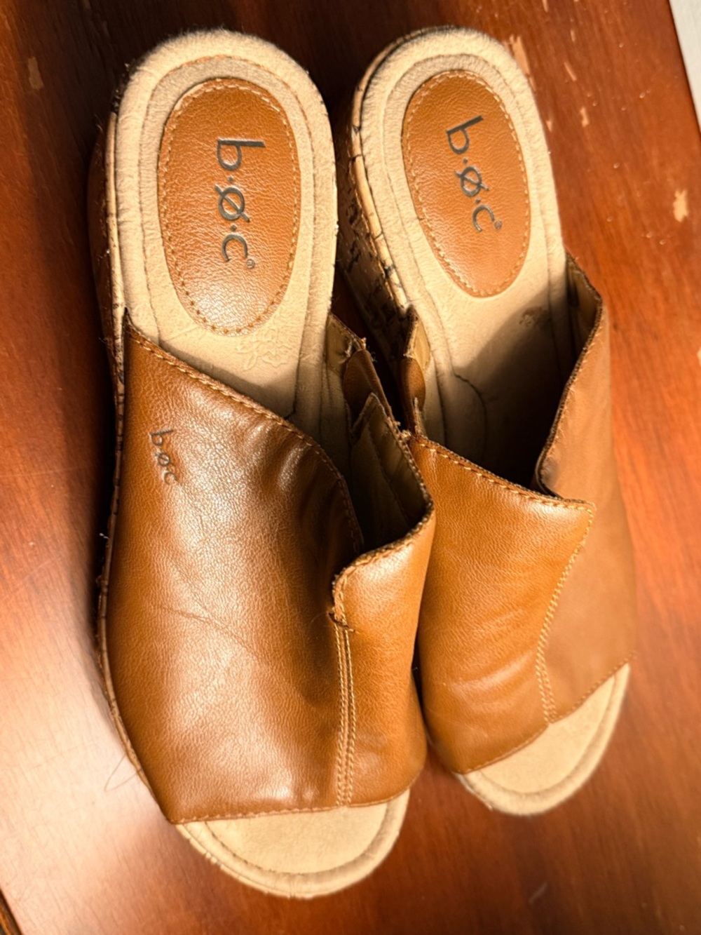 b.o.c. by Born Cognac Brown Leather Open-Toe Slide Mules